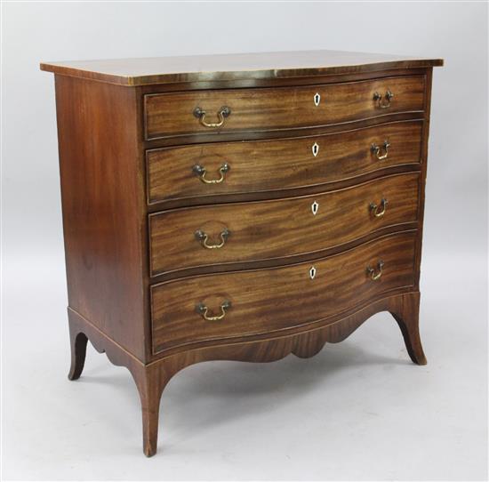 A late Georgian mahogany serpentine chest, W.3ft 2in. D.2ft 11in. H.3ft